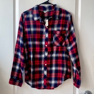 AERIE Red Flannel Button Down Pajama Shirt